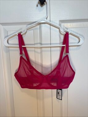 Blush Instinct Sheer Unlined Underwire Hot Pink Mesh Bra 32DD
